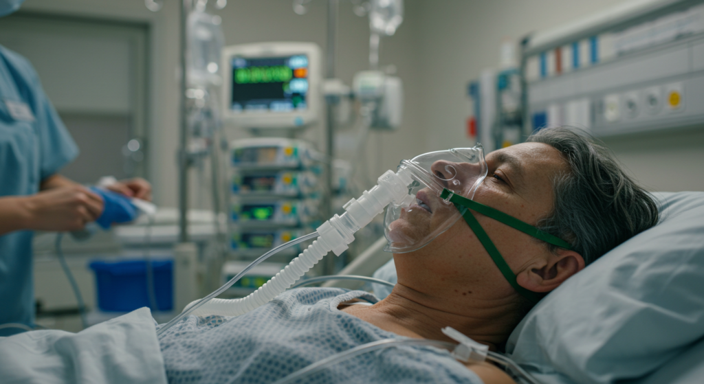 Paciente con Miastenia Gravis recibiendo soporte respiratorio en cuidados intensivos