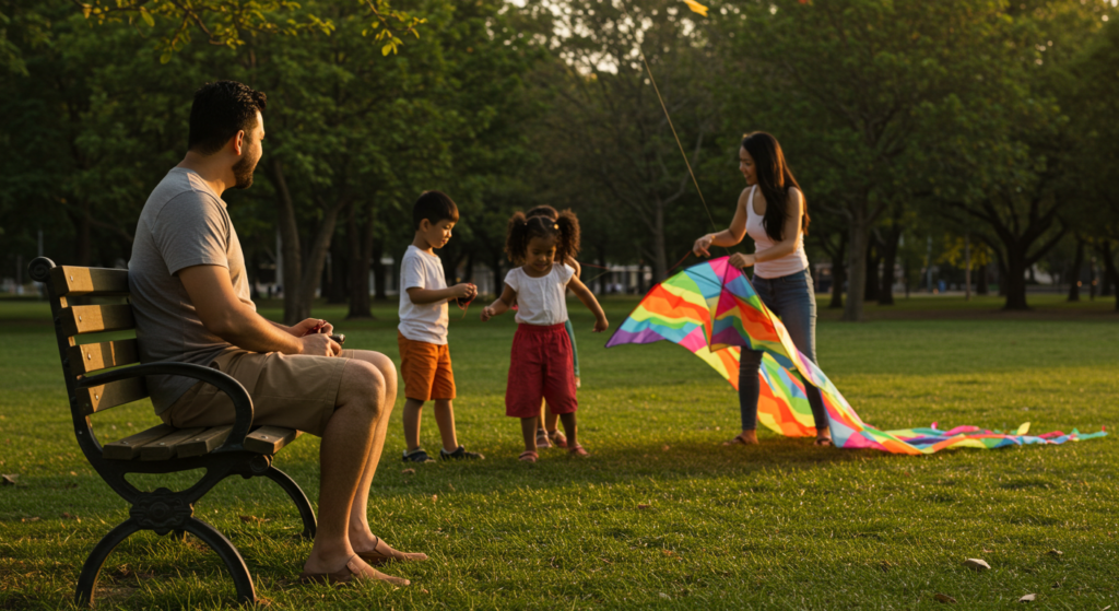 Familia adaptando una actividad para incluir al padre con Miastenia.