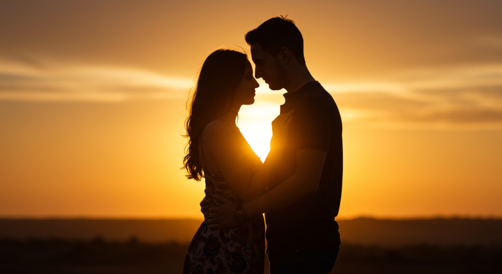 Pareja compartiendo momento cariñoso con serenidad