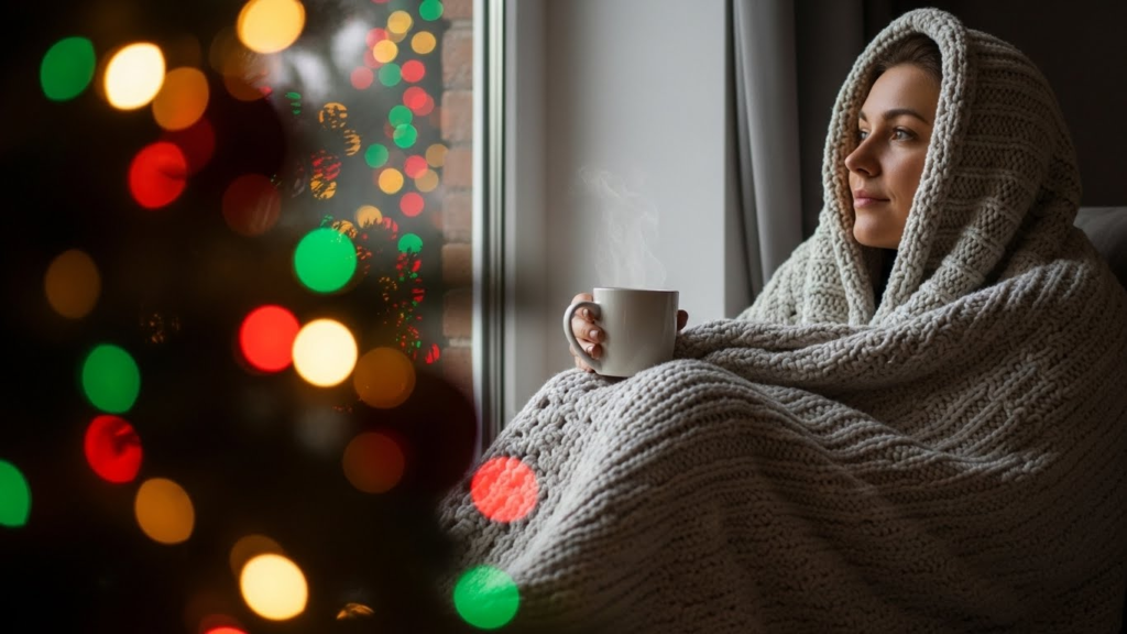 Mujer descansando con Miastenia Gravis en Navidad