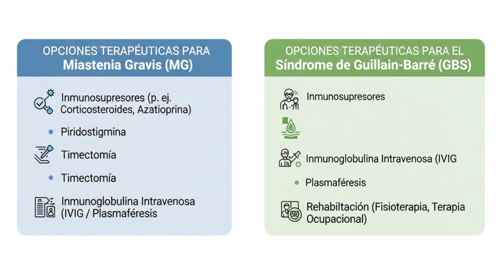 Ejemplos de tratamientos para enfermedades neuromusculares autoinmunes.